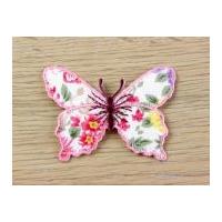 Floral Butterfly Embroidered Iron On Motif Applique Pink