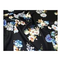 Floral Print Scuba Stretch Jersey Dress Fabric Black