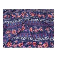 Floral Stripes Print Stretch Cotton Jersey Knit Dress Fabric Navy Blue
