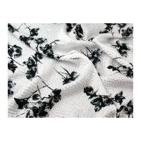 Floral Print Crinkle Textured Satin Dress Fabric White & Grey