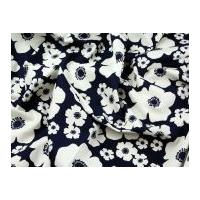 Floral Print Cotton Poplin Dress Fabric Cream on Navy Blue
