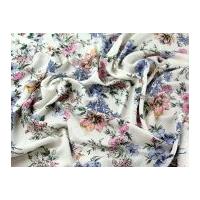 Floral Print Viscose Challis Dress Fabric Ivory, Blue & PInk