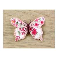 Floral Butterfly Embroidered Iron On Motif Applique Peach