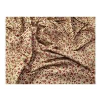 Flowers, Leaves & Birds Print Cotton Poplin Dress Fabric Dark Red on Beige