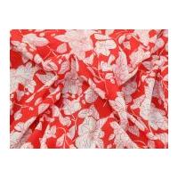 Floral Print Polycotton Dress Fabric Red & White