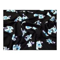 Floral Print Viscose Dress Fabric Black & Turquoise