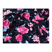 Floral Print Viscose Dress Fabric Navy Blue & Pink