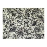 Floral & Birds Print Cotton Dress Fabric Black on Beige