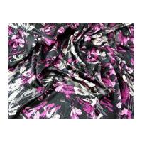 Floral Print 100% Silk Satin Dress Fabric Black & Pink