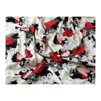 Floral Poppy Print Combed Cotton Poplin Dress Fabric Black, Cream & Red