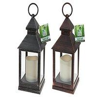 Flickering LED Square Garden Lantern - Choice Of 2 Antique Effect Colours