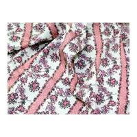 Floral Stripes Print Cotton Poplin Fabric Pink