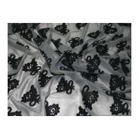 Floral Print Stretch Mesh Dress Fabric Grey & Black