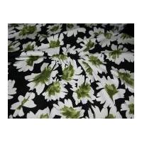 Floral Stretch Cotton Dress Fabric Black/White/Green