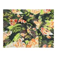 Floral Print Semi Sheer Polyester Dress Fabric Green & Orange