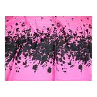 Floral Double Border Print Stretch Cotton Dress Fabric Cerise Pink & Black