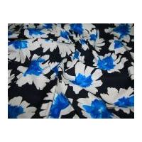Floral Stretch Cotton Dress Fabric Navy/White/Turquoise