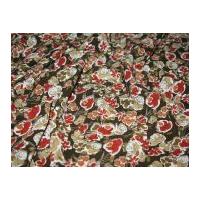 Floral Polyester Print Dress Fabric Olive Green/Rust