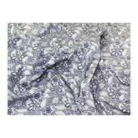 Floral & Leaf Stretch Denim Dress Fabric Blue & White