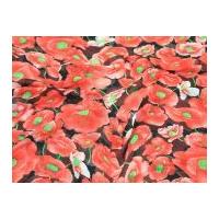 Flowers Print Semi Sheer Polyester Dress Fabric Red, Black & Green