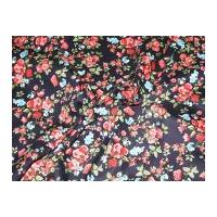 Floral Print Hendon Stretch Cotton Twill Dress Fabric Navy & Pink