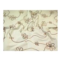 Floral Embroidered Stretch Needlecord Dress Fabric Cream & Brown