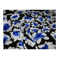Floral Stretch Cotton Dress Fabric Black/White/Royal