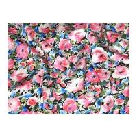 Floral Print Stretch Cotton Dress Fabric Blue & Pink