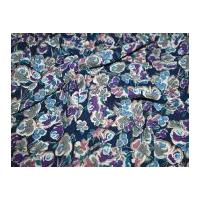 Floral Polyester Print Dress Fabric Navy Blue/Purple