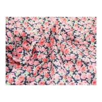 Floral Print Polycotton Dress Fabric Navy/Pink