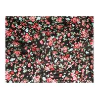 Floral Print Hendon Stretch Cotton Twill Dress Fabric Black & Pink