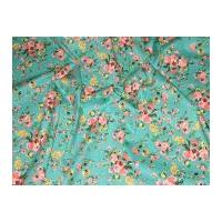 Floral Print Hendon Stretch Cotton Twill Dress Fabric Green & Pink