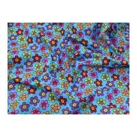 Floral Print Polycotton Dress Fabric Blue