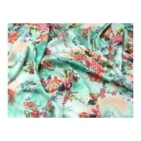 Floral Print Silky Satin Dress Fabric Green