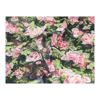 Floral Print Semi Sheer Polyester Dress Fabric Black, Green & Pink