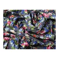 Floral Print Stretch Cotton Denim Chambray Dress Fabric Blue Multi