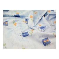 Floral Print Polyester Fabric Blue & Orange