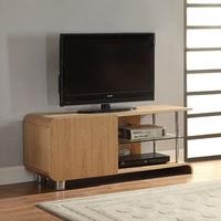 Flavius TV Stand In Ash Wood With 1 Door And Glass Shelf