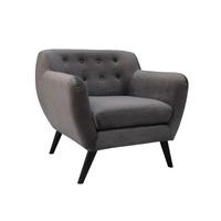 Flora Arm Chair In Brushed Velvet Grey Fabric With Wooden Legs