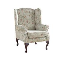 Floral Patterned Queen Anne Wing Chair