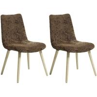 Flower Pattern Light Brown Fabric Dining Chair (Pair)