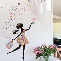 Flower Faerie Dance Girl Wall Stickers Living Room Bedroom Backdrop Romantic Glass Decorative Stickers