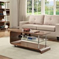 Flavius Wooden Coffee Table In Walnut With Glass Shelf
