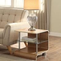 Flavius Wooden Lamp Table In Ash Wood With Glass Shelf