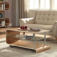Flavius Wooden Coffee Table In Ash Wood With Glass Shelf
