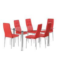 Flow Rectangular Glass Dining Table With 6 Cosmo Red Chairs