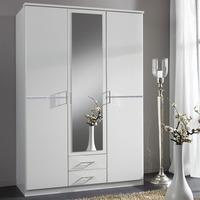 Florence White Wardrobe With Diamante 3 Door 2 Drawer 1 Mirror