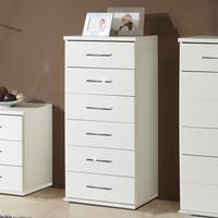 Florence 6 Drawer Tallboy Chest In White With Diamante