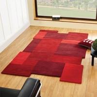 Flair Rugs Abstract Collage Pure Wool Hand Carved Rug, Red, 120 x 180 Cm