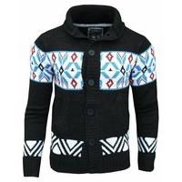 Fly Guy Men\'s Aztec Mason Shawl Neck Fashion Cardigan Jumper Charcoal / Blue / Deep Red